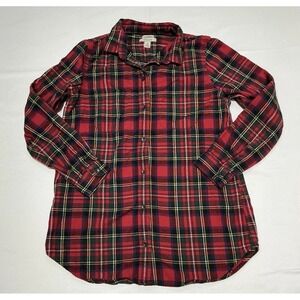 LL Bean Flannel Shirt Mens Medium Red Tartan Plaid 100% Cotton Holiday Winter